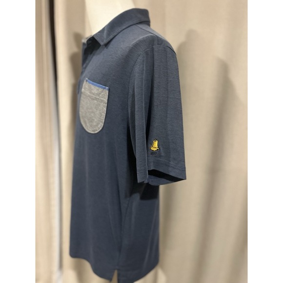 Travis Mathew Men's Polo Shirt Large Blue With Gray Pocket - Picture 3 of 7